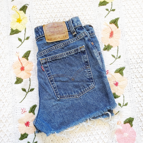 Levi's Pants - LEVI'S Vintage Dark Wash High Rise Raw Hem Shorts